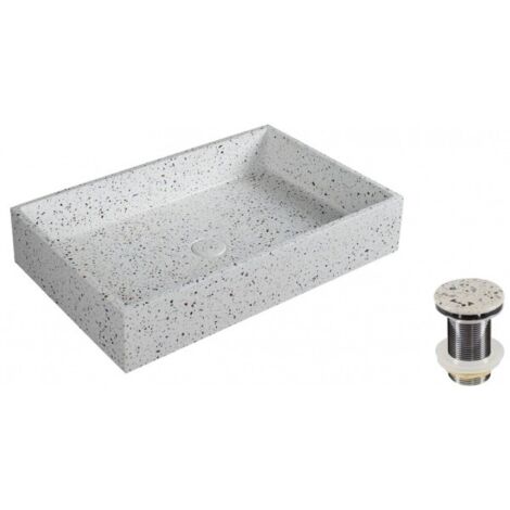 Vasque rectangulaire blanche DION à poser 60x39x12 cm en pierre