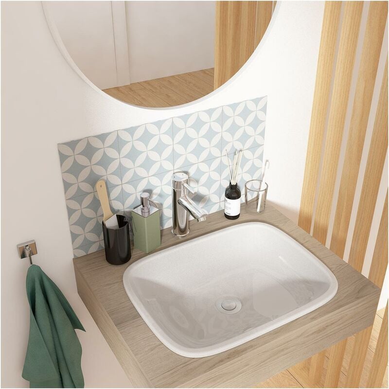 Vasque en céramique blanche rectangulaire 48 x 37 cm leo