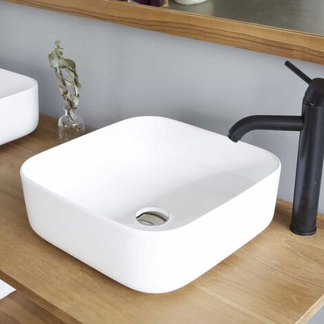 Vasque rectangulaire bords arrondis en céramique blanche