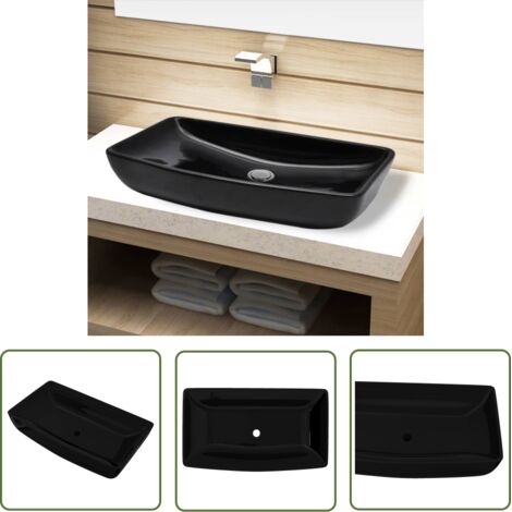Vasque rectangulaire céramique Noir pour salle de bain - Lavabo Céramique Noir - Lavabo Salle De Bain - Meuble Salle De Bain - Évier Suspendu - Washbasin
