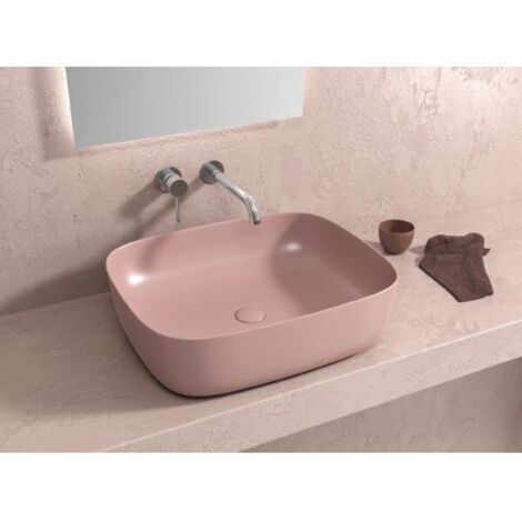 Vasque rectangulaire rose à poser sans trou JEY 49x39,5x15 cm