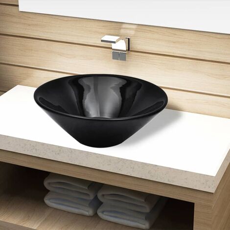 Vasque rond céramique Noir - Vasque à poser Lavabo à poser pour salle de bain BV555231 - BonneVie