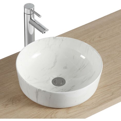 Vasque ronde à poser en céramique imitation marbre 37 cm DIANE - Effet marbre