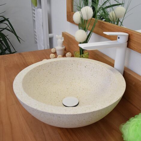 Vasque ronde à poser en terrazzo crème, Rondo