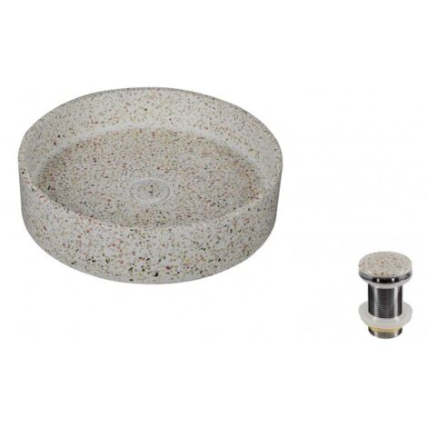 Vasque ronde beige ELPIS à poser 42,5x42,5x10 cm en pierre