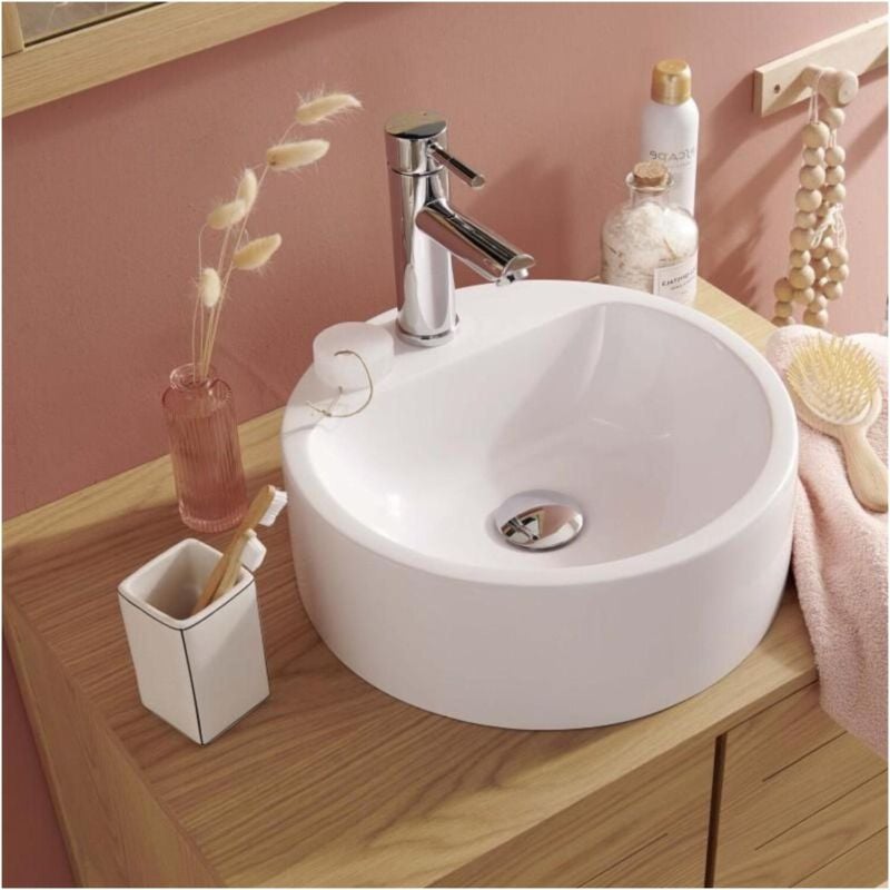 Mob-in - Vasque ronde à poser en résine 37 cm nori Blanche