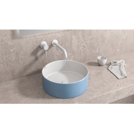 Vasque ronde bleue à poser sans trou JEY-M 35,5 x35,5 x 12 cm