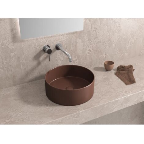 Vasque ronde marron à poser sans trou JEY-M 35,5 x35,5 x 12 cm