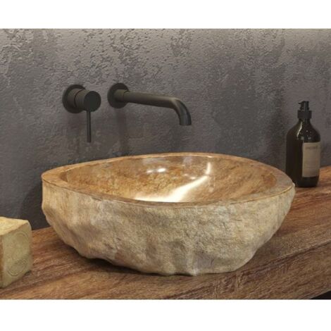 Vasque ronde ONYX à poser Ø40-45 x15 cm en pierre marron