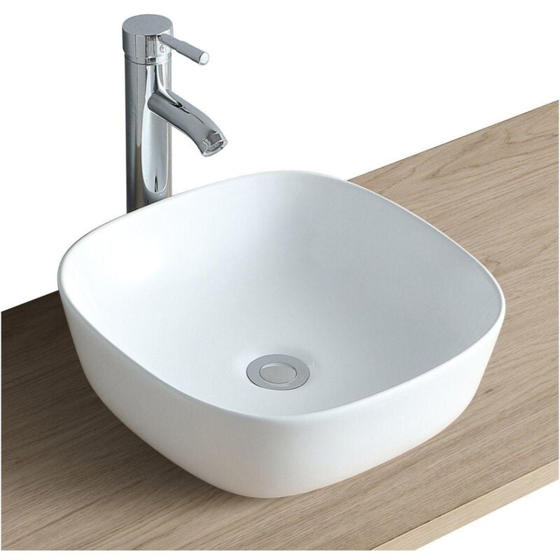 Mob-in - Vasque carrée à poser en céramique 37 cm mia Blanche