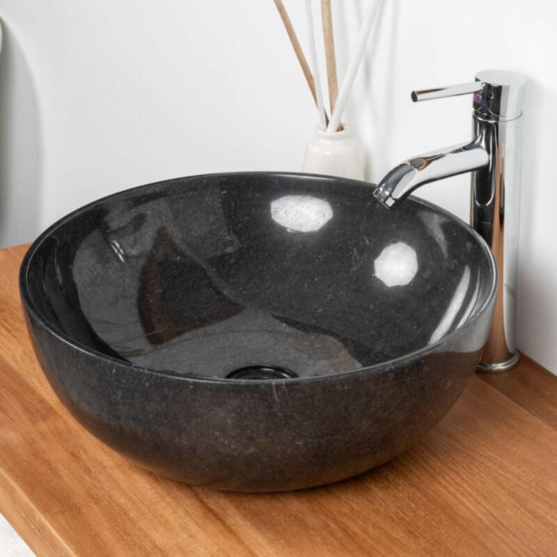 Wanda Collection - Vasque salle de bain à poser en marbre noir Léa 40 cm