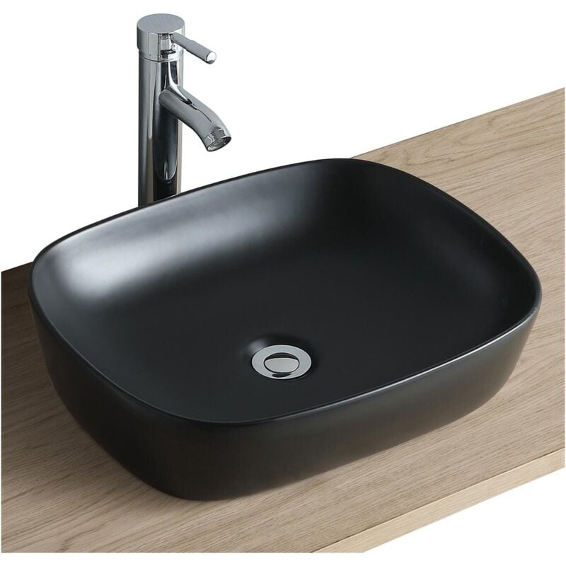 Mob-in - Vasque ovale à poser en céramique 48 x 37 cm tom Noire