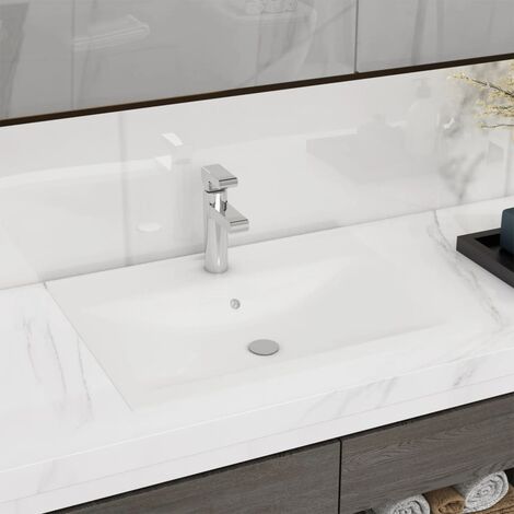Vasque salle de bain - Moderne Lavabo avec trou de robinet Blanc mat 60x46 cm Céramique FR96256