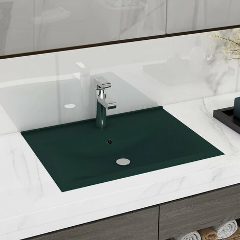 Vasque salle de bain - Moderne Lavabo avec trou de robinet Vert foncé mat 60x46 cm Céramique FR79812