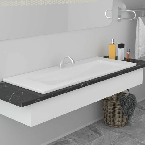 Vasque salle de bain - Moderne Lavabo encastré 101 x 39,5 x 18,5 cm Céramique Blanc FR94796