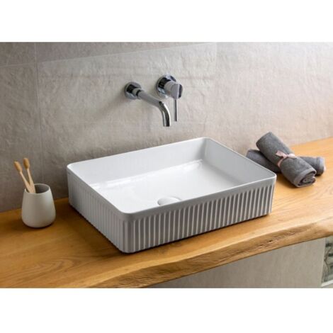 Vasque striée rectangulaire à poser sans trou FOTSY 50x36x12 cm