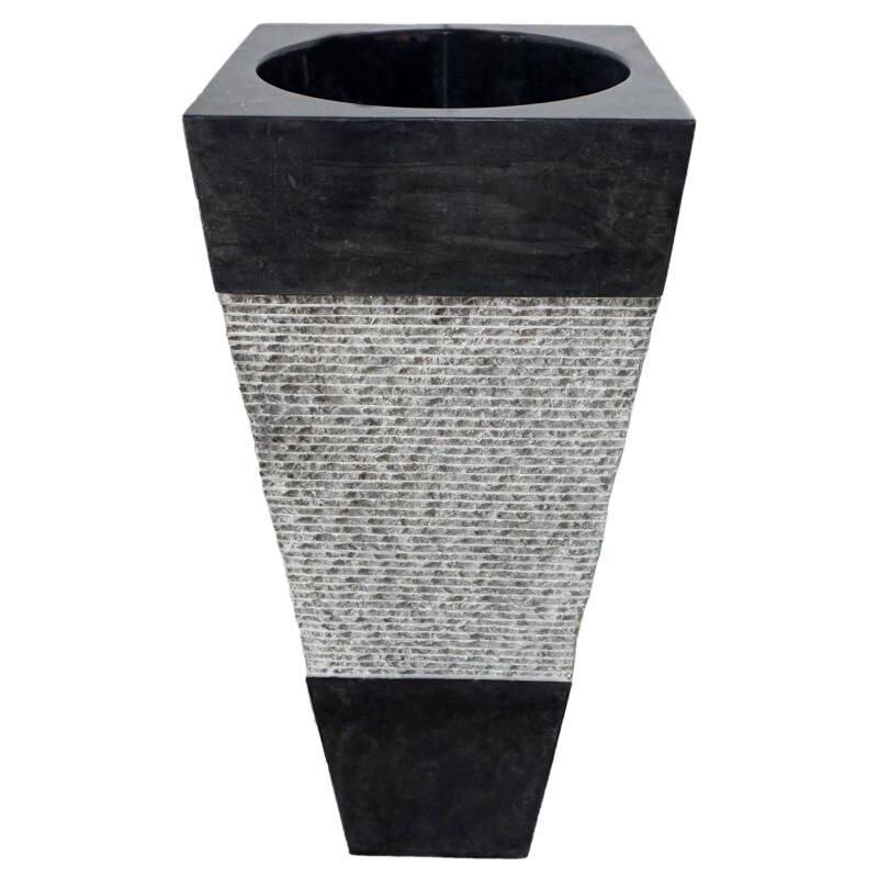 Vente-unique - Vasque sur pied en marbre mido - Couleur Noire et grise