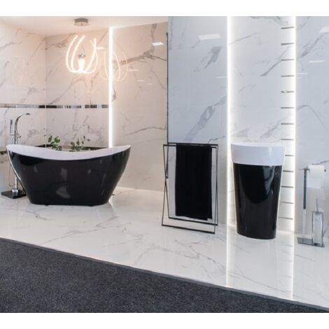 Vasque sur pieds noir brillant avec bonde blanc UNIQUA