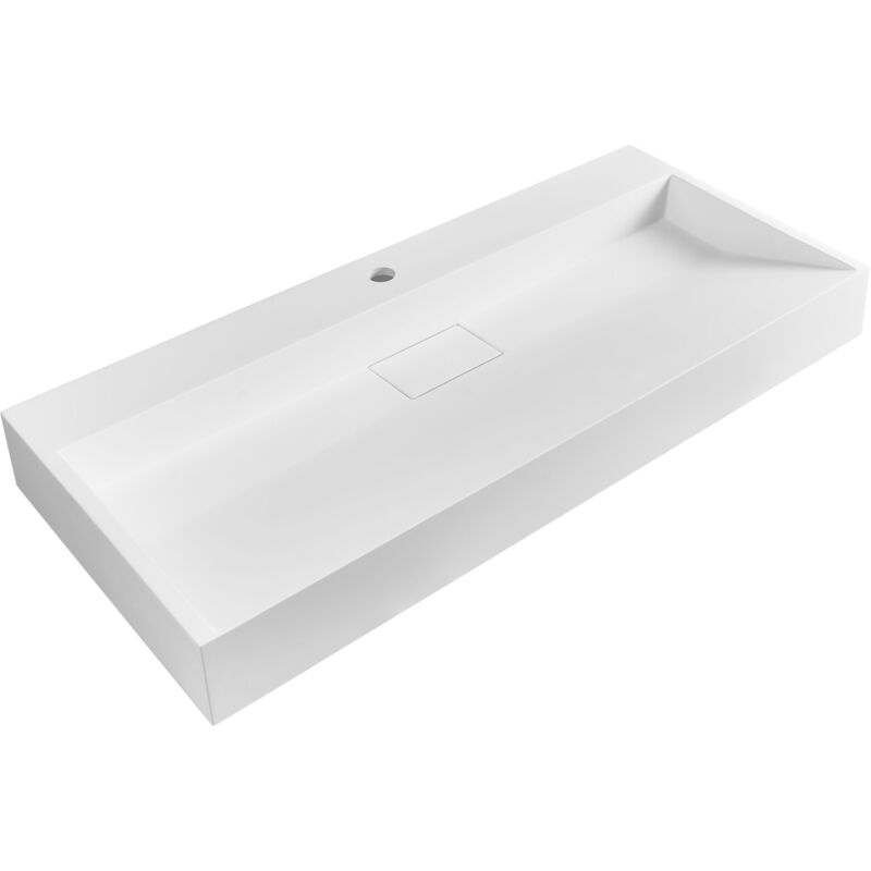 Beliani - Vasque Suspendue en Fonte Minérale 100 x 46 cm Rectangulaire Finition Mate Blanche Quenko