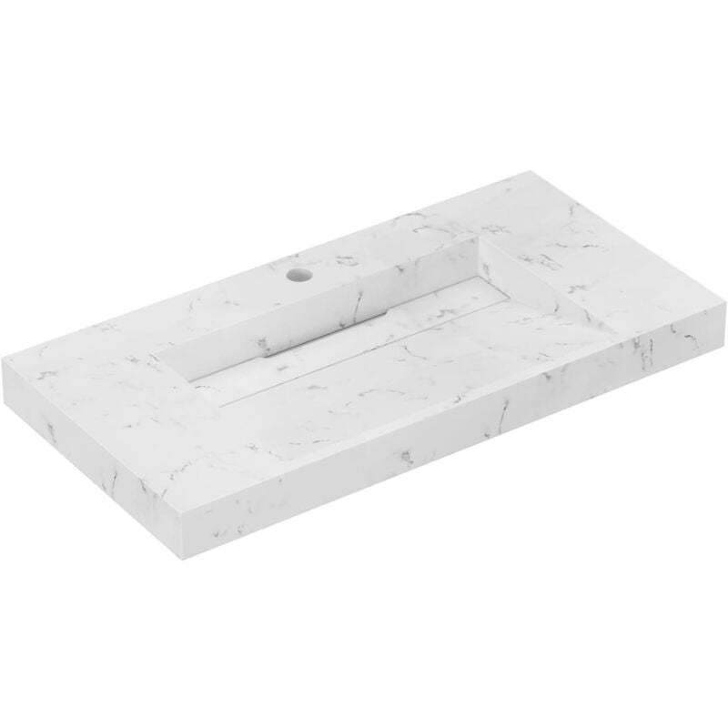 Vente-unique - Vasque suspendue en solid surface blanche - L90.2 x l45.2 x H8 cm - takotna