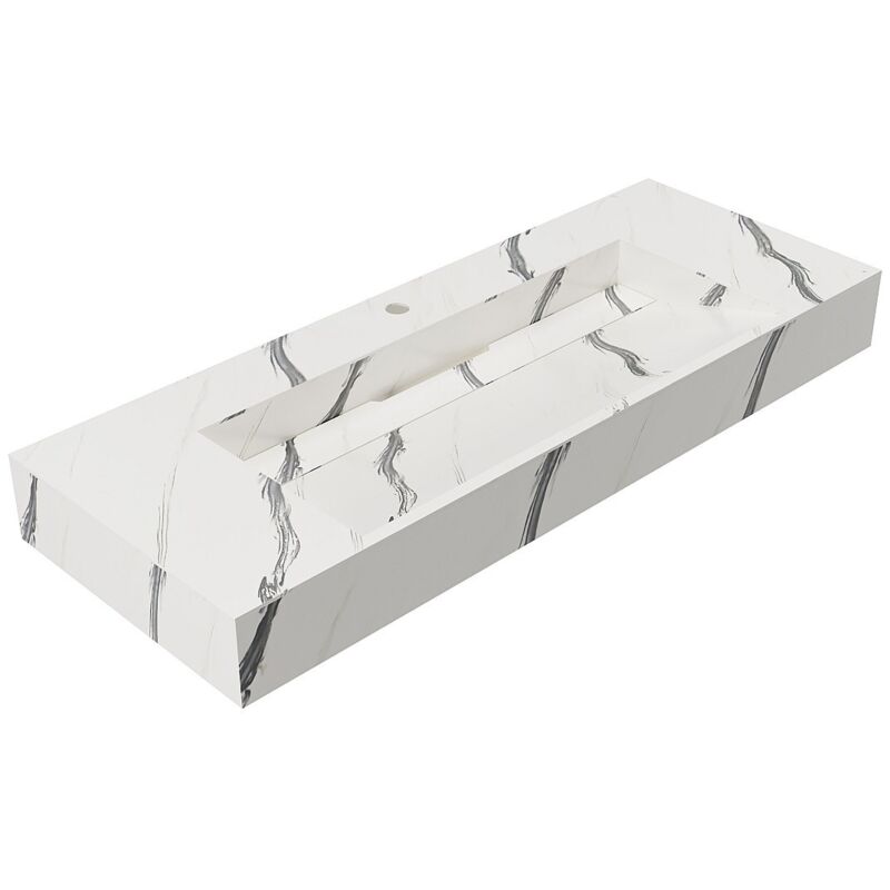Vasque suspendue en solid surface effet marbre blanc - takotna - L120.2 x l45.2 x H8 cm