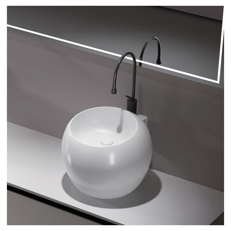 Vasque Totem Haute à Poser et/ou à Suspendre Céramique Blanc 50cm -Ove