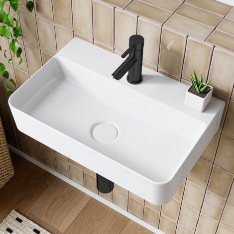 HOROW Vasque WC invités Lave-mains Vasque à poser VasqueCéramique Blanc Carré Design 46x31cm