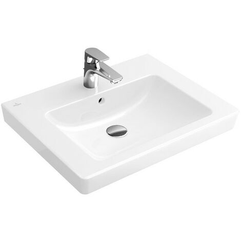 Vasques classiques, 600 x 470 mm, Rectangulaire, modèle meulé, pour robinetterie à 3 trou s, troude robinetterie central percé,avec trop-plein, En porcelaine sanitaire Blanc