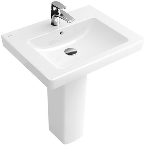 Vasques classiques, 600 x 470 mm, Rectangulaire, pour robinetterie à 3 trou s, trou de robinetterie central percé, avec trop-plein, En porcelaine sanitaire Blanc