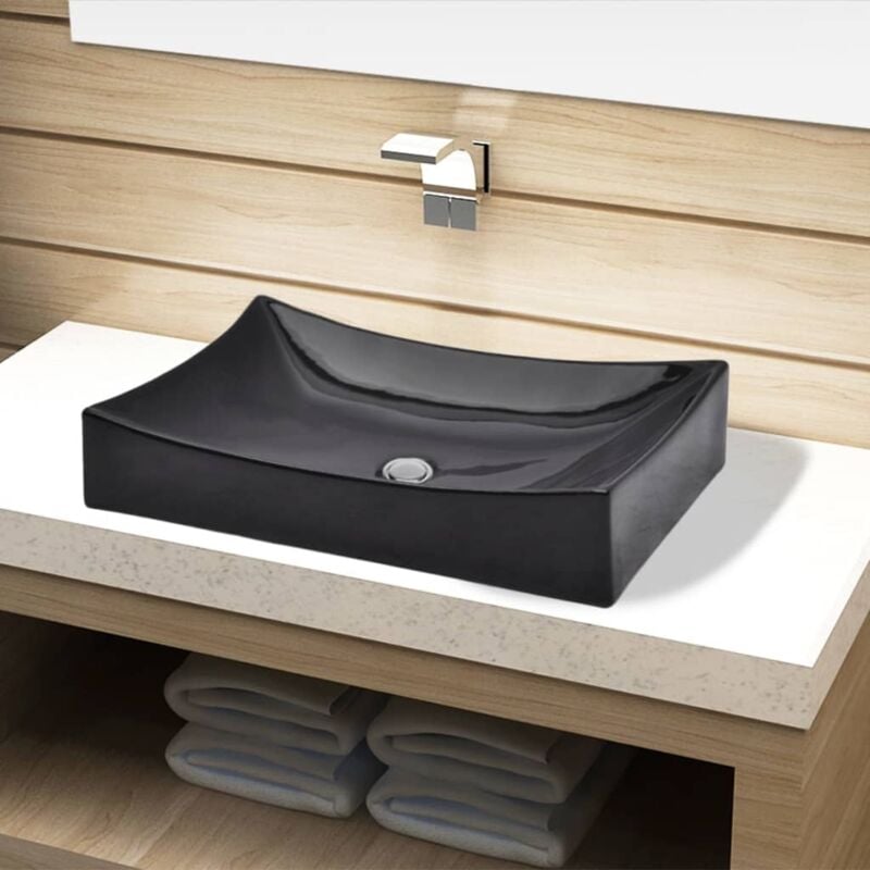 Vasque,Vasque à poser Lavabo,Évier rectangulaire céramique Noir pour salle de bain CFW37770