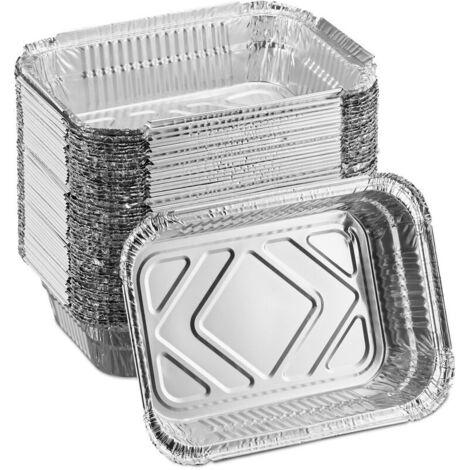 Vassoi in alluminio, set da 50, 18,5 x 13 cm, contenitori quadrati per barbecue, vaschette raccogli grasso, argento
