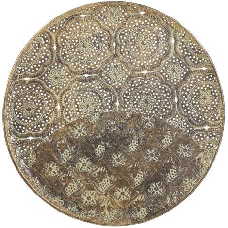 Vassoio Decorativo in Metallo Dorato Traforato Rotondo Stile Retró 49 cm Kitnos
