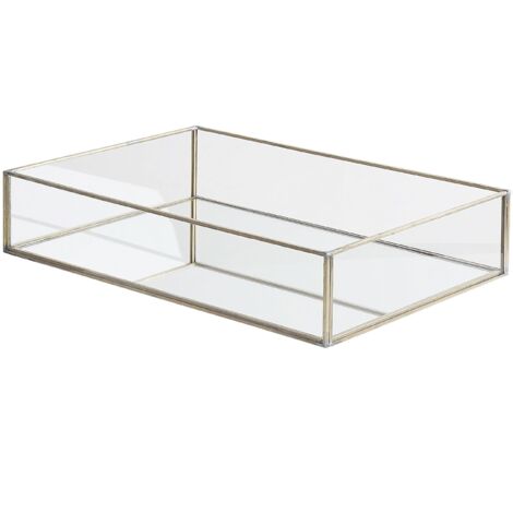 Vassoio Decorativo Rettangolare in Metallo Argentato e Vetro 30 x 20 cm Grenoble