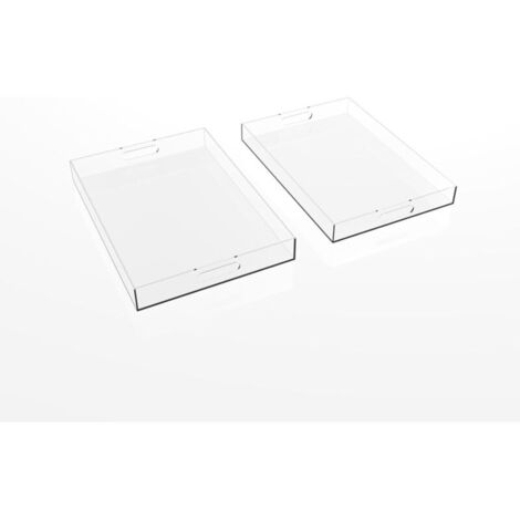 Vassoio in acrilico trasparente con manico (set da 2) in plastica, ideale per gioielli, chiavi, cucina, bagno, cosmetici