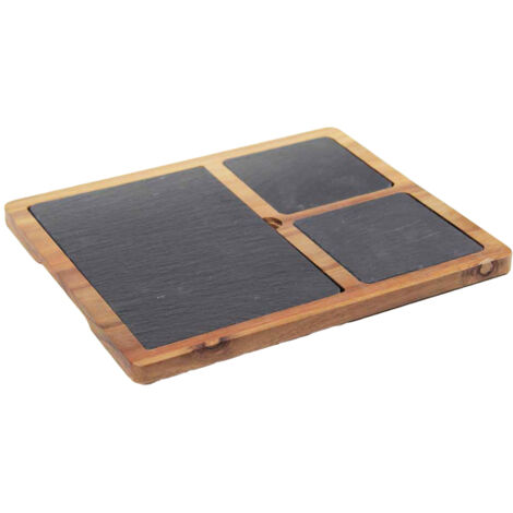 VASSOIO IN LEGNO CON ARDESIA 30X25X1.5 CM PER APERITIVI E FINGER FOOD