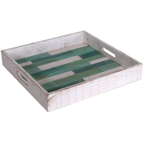 Vassoio mare legno bianco verde quadro cm37x37h6