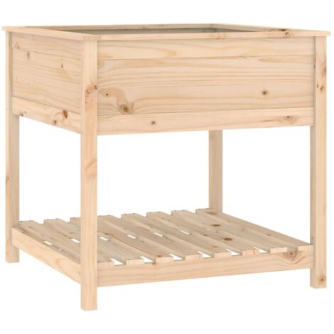 Vassoio per fioriera aiuola rialzata piante fiori terrazza giardino con ripiano 82,5 x 82,5 x 81 cm legno massello di pino marrone 020038409