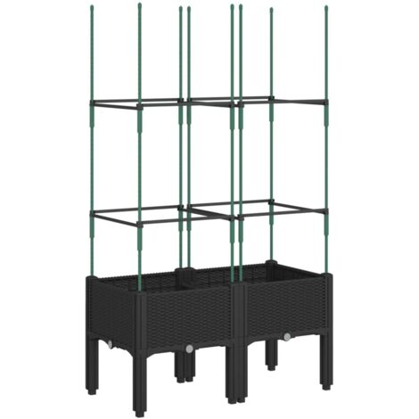 Vassoio per fioriera aiuola rialzata piante fiori terrazza giardino con traliccio 80 x 40 x 142,5 cm PP nero 020038316