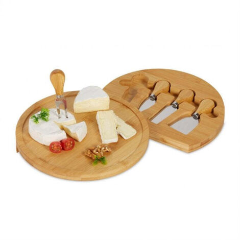 Vassoio per formaggi in bambu con set di posate in 4 parti