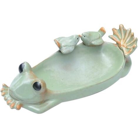 Vassoio per mangiatoia per uccelli in ceramica, stile giardino, carne di rana, vaso da fiori, artigianato in ceramica per mangiatoia per uccelli, decorazione