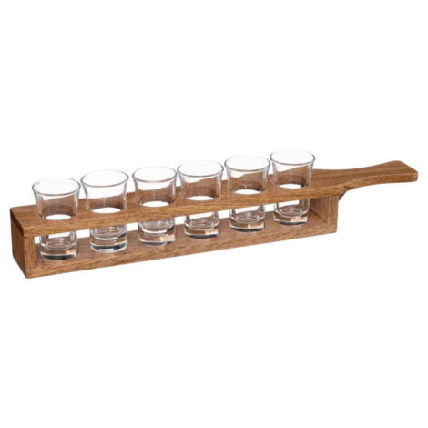 Vassoio per shot - vetro e legno - 6 bicchierini