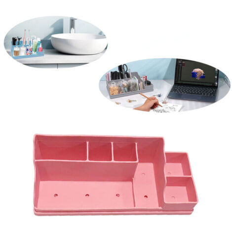 Vassoio portaoggetti da scrivania di grande capacità, dimensioni 350 x 140 x 110 mm, design compatto e resistente, perfetto per il bagno e l'ufficio, rosa
