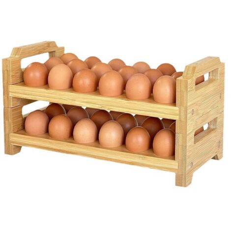 Vassoio portauova impilabile multistrato in bambù per frigorifero da cucina, portauova in legno a doppio strato