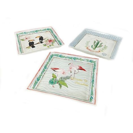 Vassoio quadrato da portata porta dolci tazzine alimenti per tavola colazione in plastica set da 3 26cm