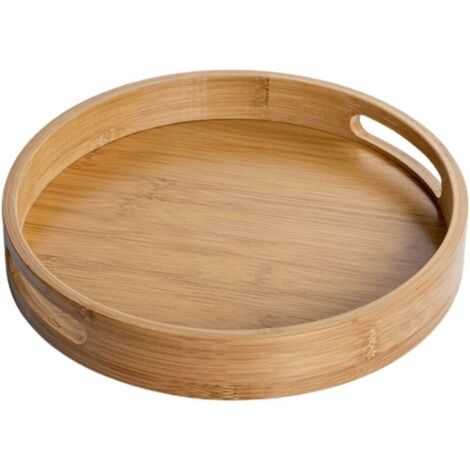 Vassoio rotondo in legno con manici (marrone), 25x25x4cm, vassoio decorativo rotondo, in bambù naturale, vassoio decorativo per bar, ristoranti