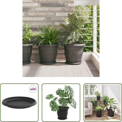 Vassoio rotondo -  Vassoio Rotondo per Fiori 24 pcs Nero Ø 21,5 x 2,5 cm Plastica