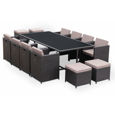 Vasto 12: 12-seater rattan garden table and chairs, brown / chocolate