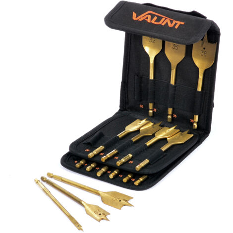Vaunt Essentials Flat Bit Set Titanium Coated Spade Bit 16 Piece Set in Walllet