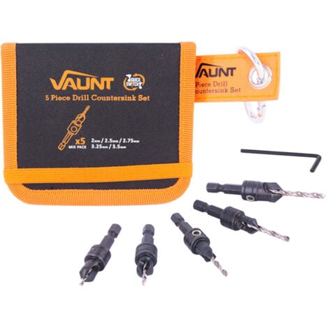 Vaunt V1318001 5 Piece Drill Countersink Drill Bit Set Quick Release 1/4 Hex