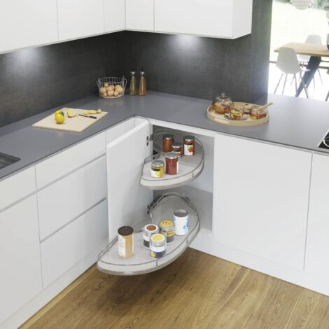 Vauth-Sagel Karussell Eckschrank Cornerstone Maxx Set Planero - Schrankauszug Küche - moderner Organizer für den Eckschrank, KB 1000mm FB 500mm rechts, Stahl/Holz silber/hellgrau
